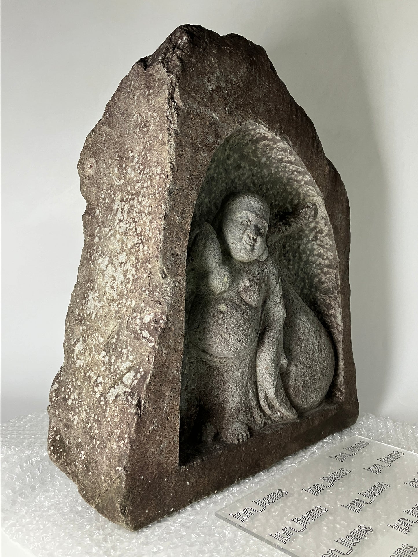 Budai Seven Lucky Gods Jizo Granite Stone Sculpture Handmade Japanese Garden