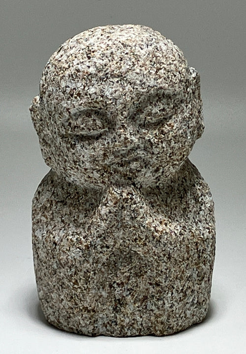 Gassho Jizo Statue Granite Aji Rust Stone Sculpture Handmade Japanese