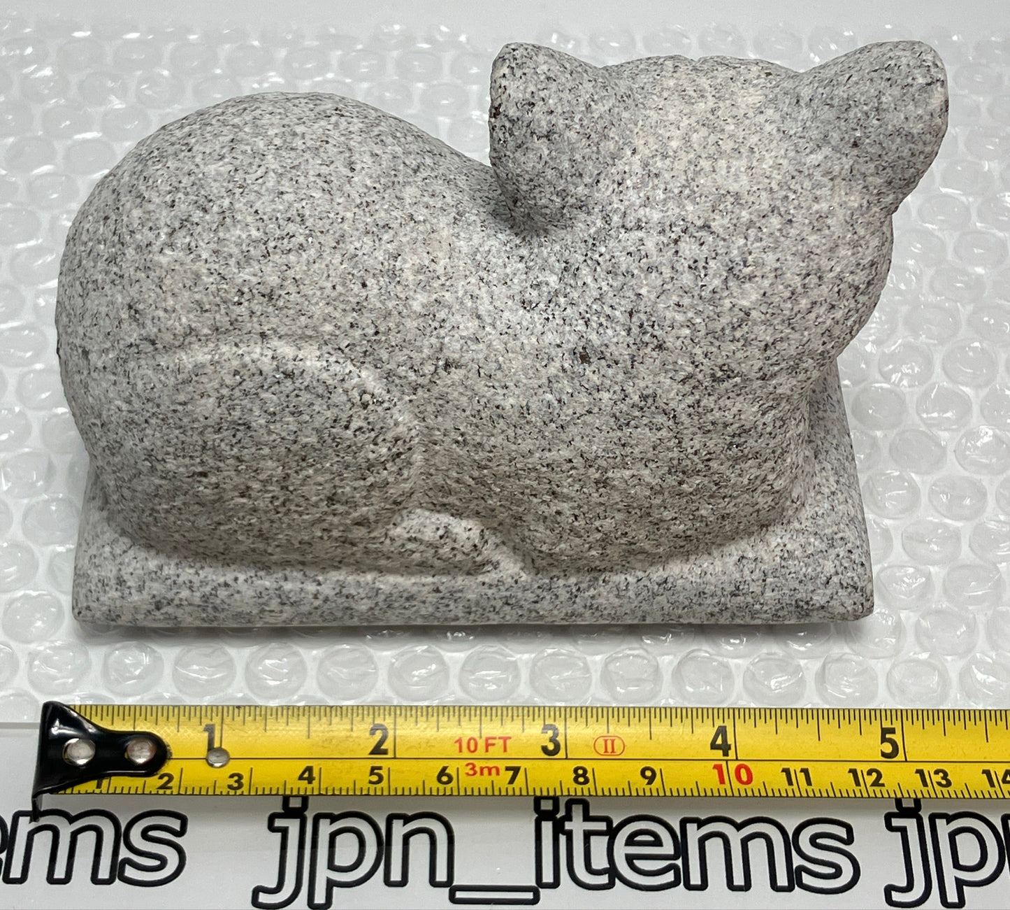 Miniature Sleeping Cat Statue Granite Stone Sculpture Handmade Japanese Garden