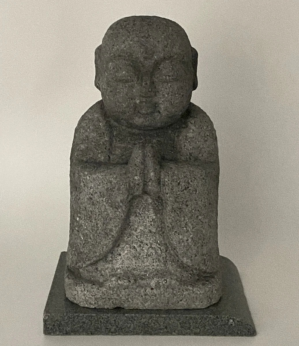 7.28 in Japanese Gassho Jizo Statue | Hanazawa Kome Granite Stone