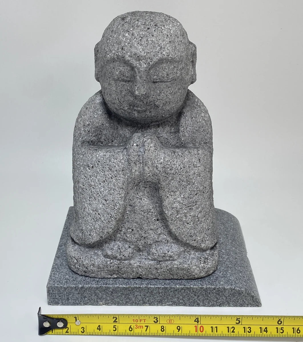 7.28 in Japanese Gassho Jizo Statue | Hanazawa Kome Granite Stone
