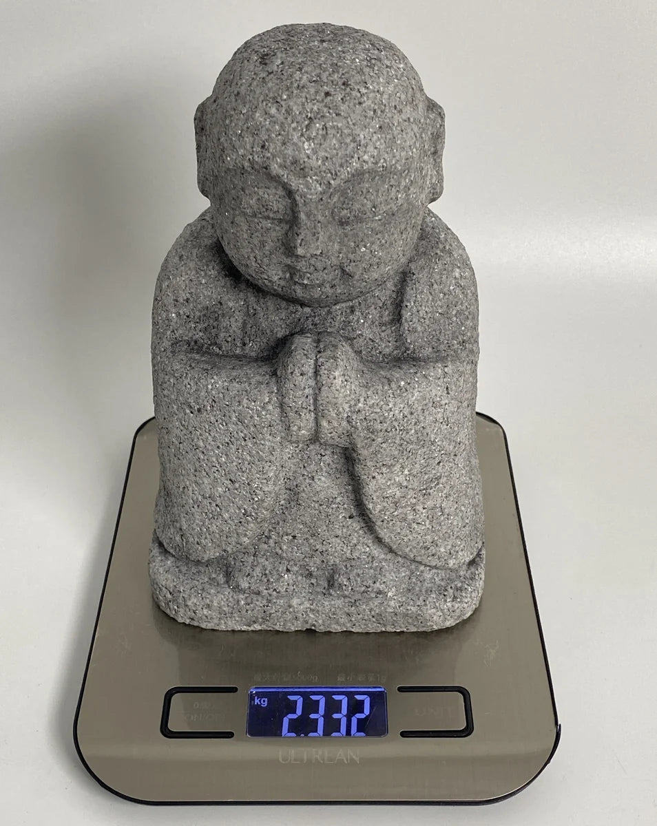 7.28 in Japanese Gassho Jizo Statue | Hanazawa Kome Granite Stone