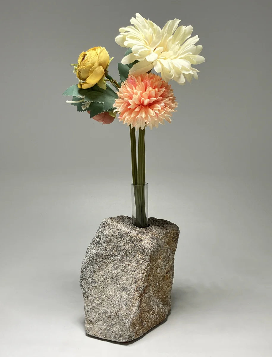 Gray Brown Japanese Granite Stone Vase | Okazaki Granite, 6 in