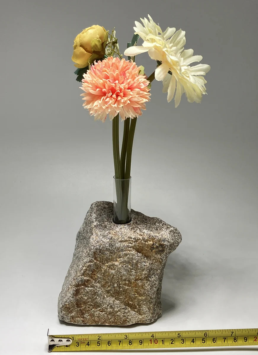 Gray Brown Japanese Granite Stone Vase | Okazaki Granite, 6 in