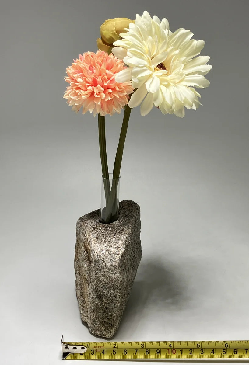 Gray Brown Japanese Granite Stone Vase | Okazaki Granite, 6 in