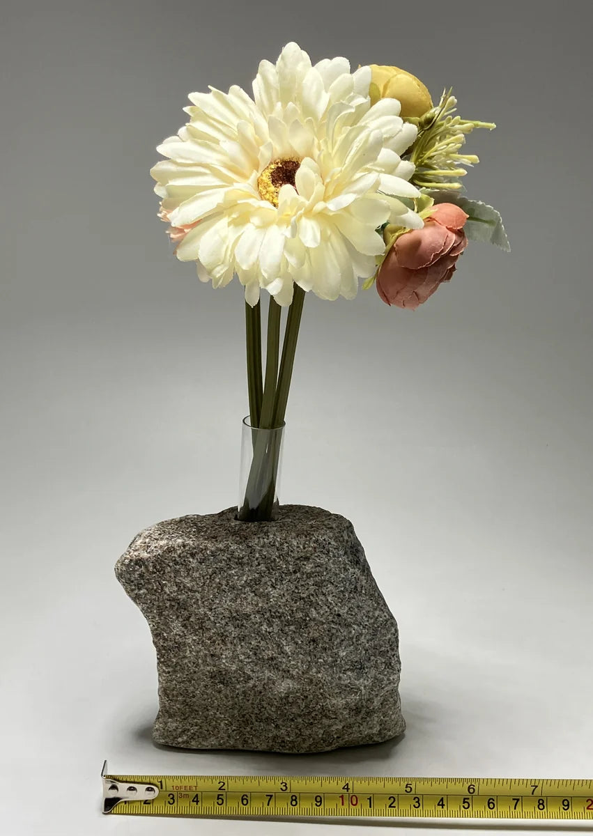 Gray Brown Japanese Granite Stone Vase | Okazaki Granite, 6 in