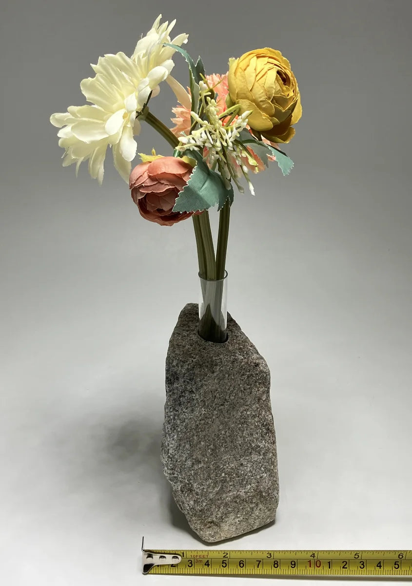 Gray Brown Japanese Granite Stone Vase | Okazaki Granite, 6 in