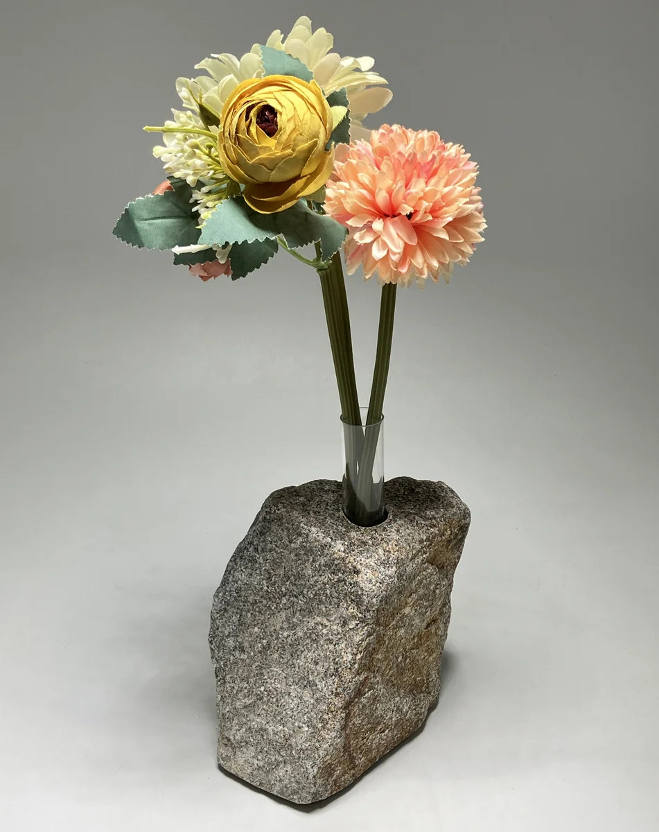 Gray Brown Japanese Granite Stone Vase | Okazaki Granite, 6 in