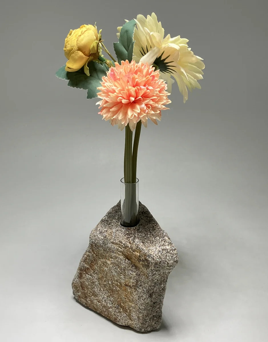Gray Brown Japanese Granite Stone Vase | Okazaki Granite, 6 in