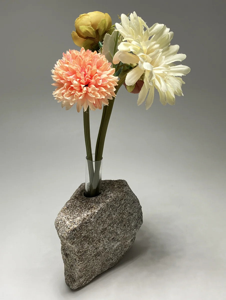 Gray Brown Japanese Granite Stone Vase | Okazaki Granite, 6 in