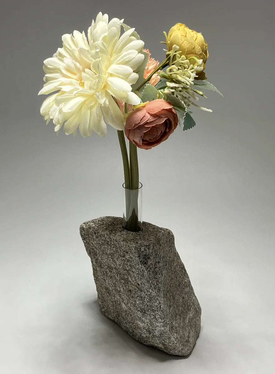 Gray Brown Japanese Granite Stone Vase | Okazaki Granite, 6 in