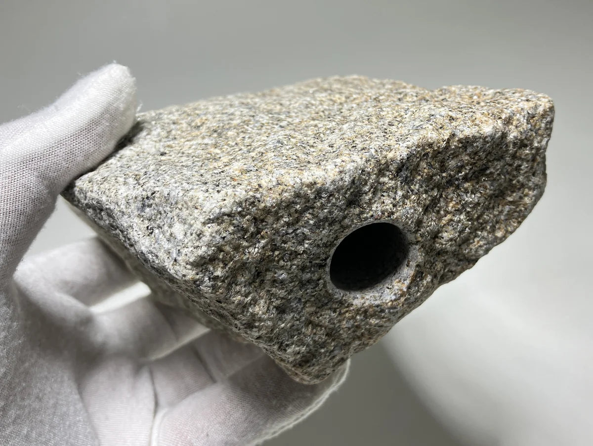Gray Brown Japanese Granite Stone Vase | Okazaki Granite, 6 in
