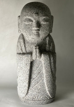Hand-Carved Granite Stone Jizo Statue Authentic Japanese Garden Buddha Sculpture