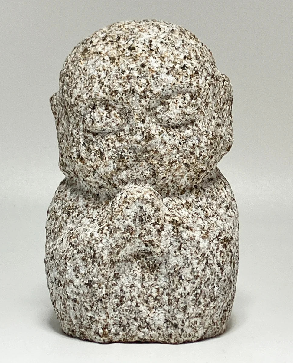 Gassho Jizo Statue Granite Aji Rust Stone Sculpture Handmade Japanese