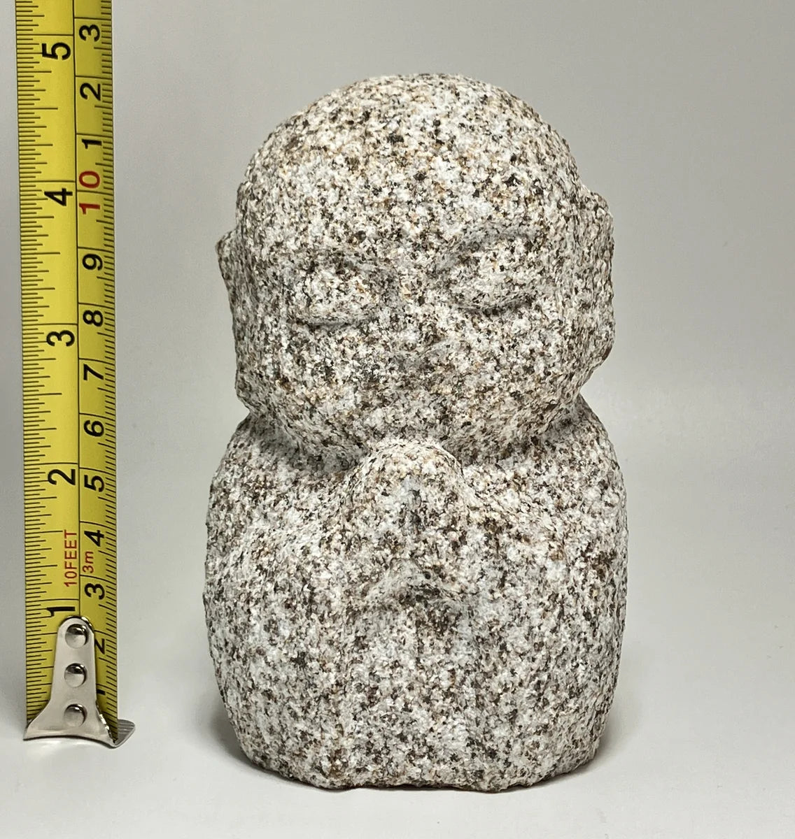 Gassho Jizo Statue Granite Aji Rust Stone Sculpture Handmade Japanese
