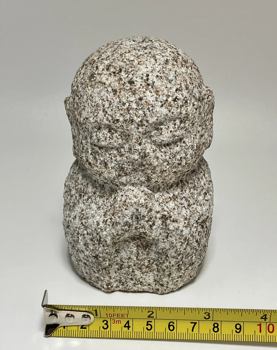 Gassho Jizo Statue Granite Aji Rust Stone Sculpture Handmade Japanese