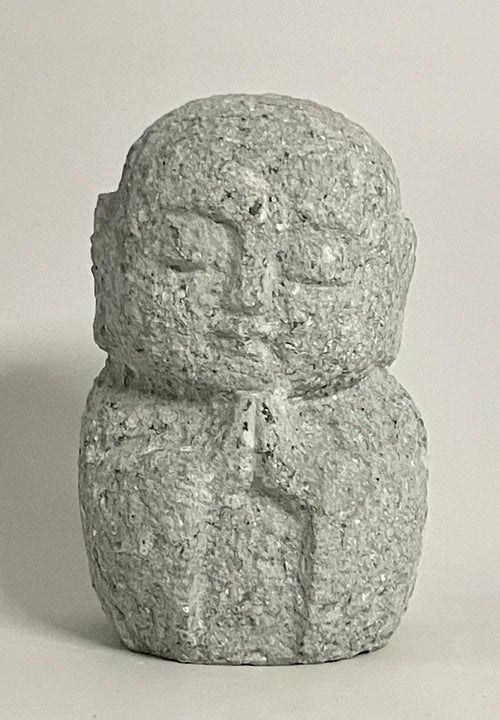 Gray Gassho Jizo Statue Aji Granite Stone Sculpture Handmade Japanese