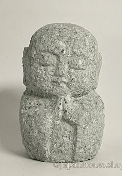 Gray Gassho Jizo Statue Tatsuyama Granite Stone Sculpture Handmade Japanese