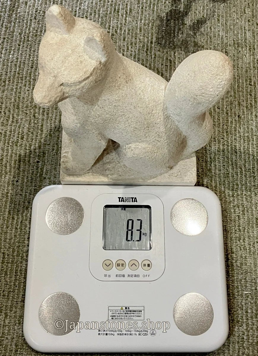 White fox Inari statue, Japanese kitsune guardian, Italian marble, front view — photo 13 of 25