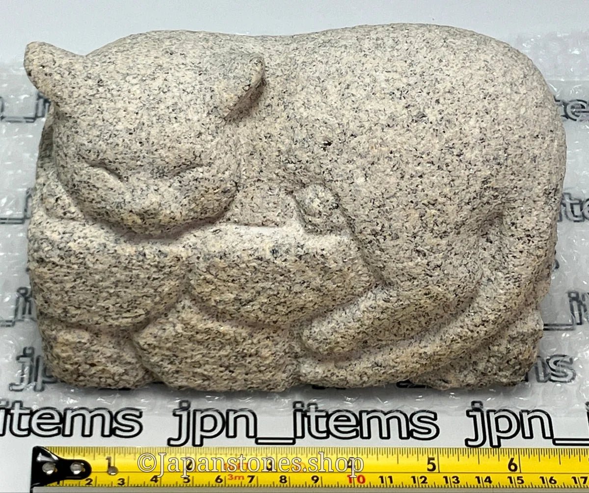 Sleeping Cat Kitten Statue Granite Stone Sculpture Handmade Japanese Garden — product photo 6 of 31
