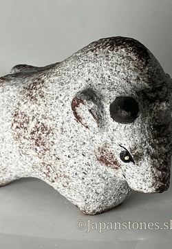 Small Gray Bull Cow Granite Stone Sculpture Handmade Japan