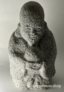 Seven Lucky Gods Jizo Fukurokuju Gray Granite Stone Sculpture Japanese Garden