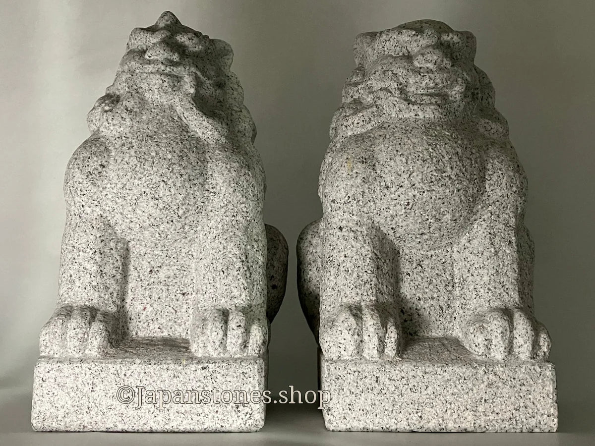 Komainu Set Statue Granite Gray Stone Sculpture Shrine Handmade Japanese Garden — product photo 20 of 36