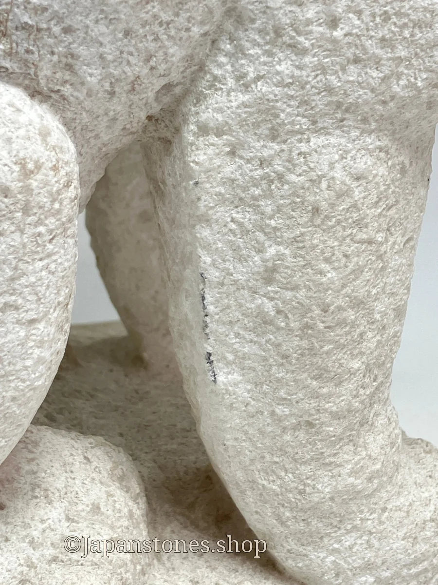 White fox Inari statue, Japanese kitsune guardian, Italian marble, front view — photo 6 of 25