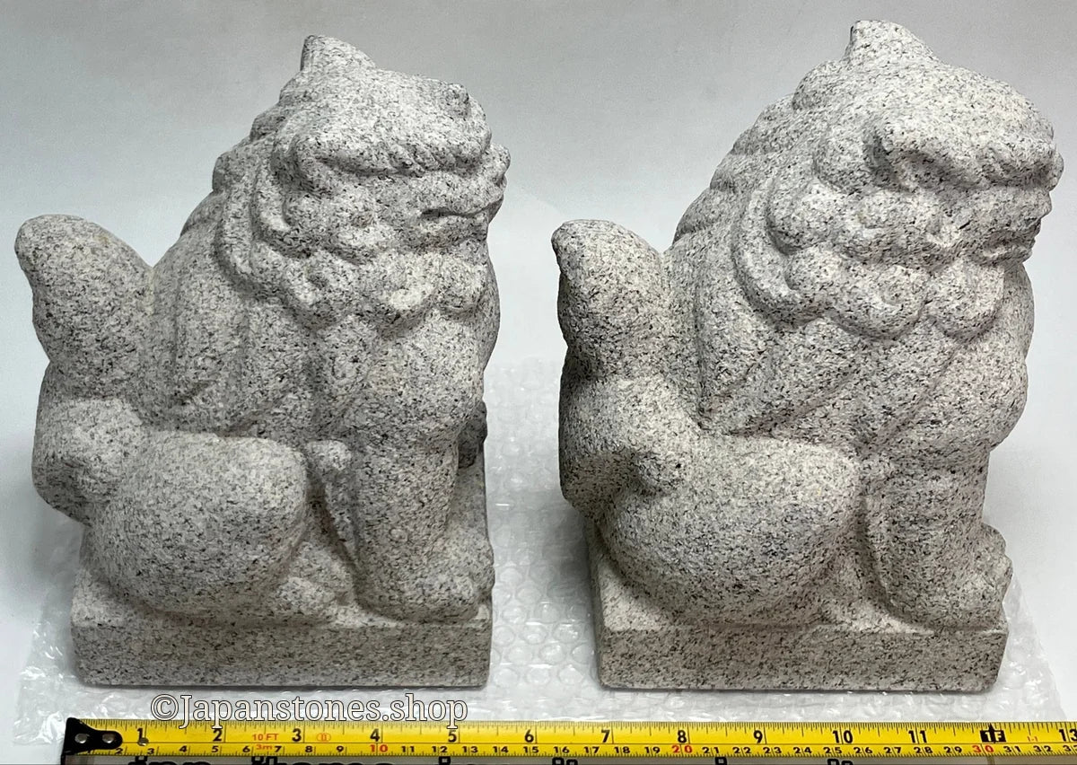 Komainu Set Statue Granite Gray Stone Sculpture Shrine Handmade Japanese Garden — product photo 7 of 36