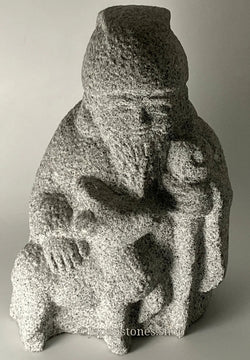 Seven Lucky Gods Jizo Jurojin Gray Granite Stone Sculpture Handmade Japan Garden