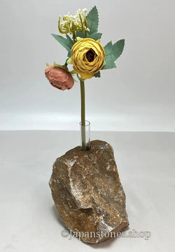 Brown Rust Hazu Natural Stone Vase Japanese Ornament Statue