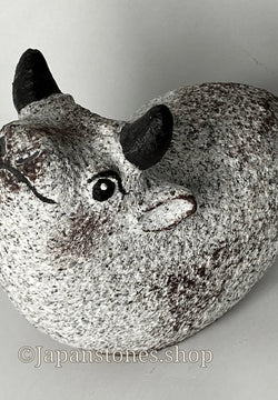 Small Gray Cow Figurine Granite Stone Sculpture Handmade Japan