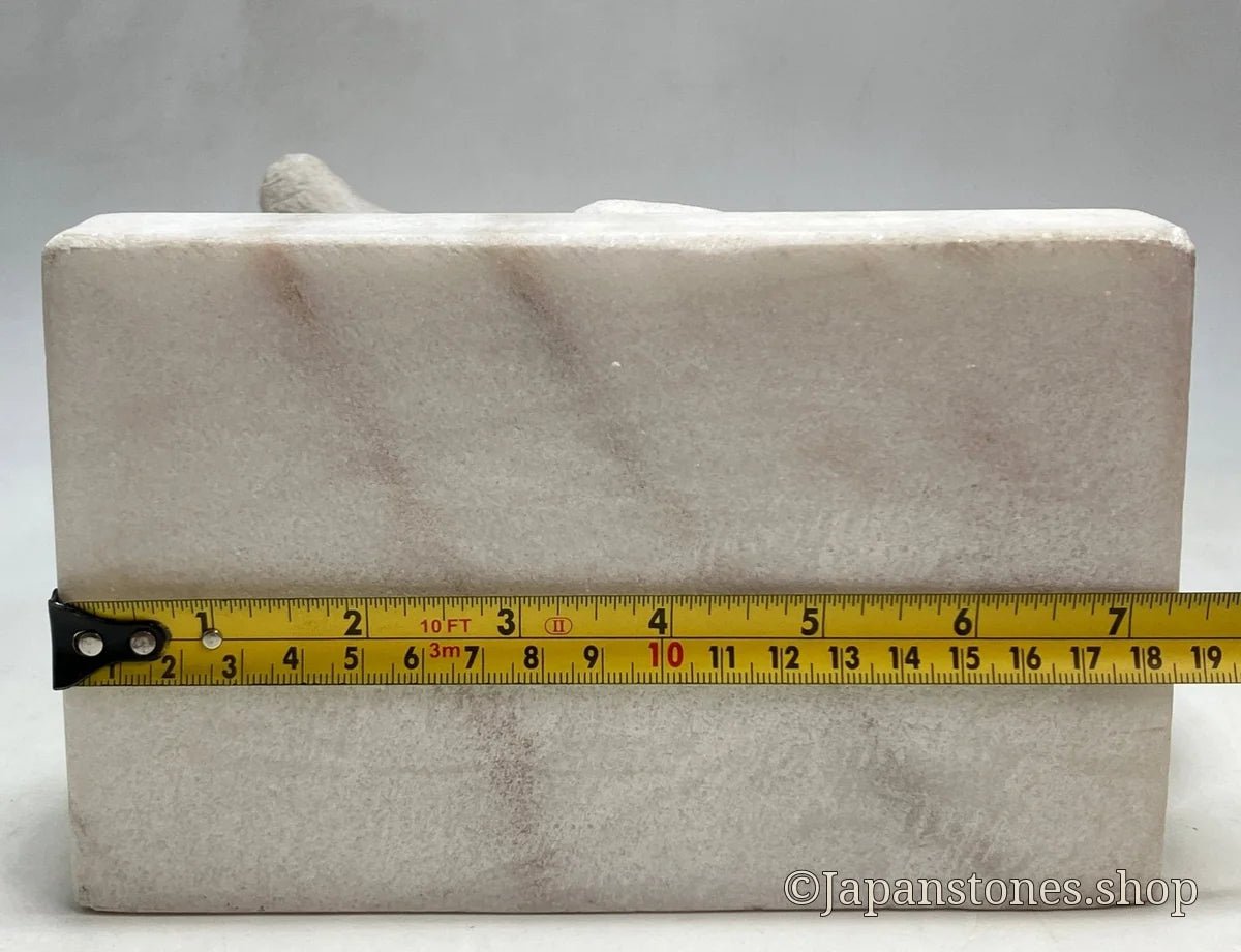 White fox Inari statue, Japanese kitsune guardian, Italian marble, front view — photo 11 of 25