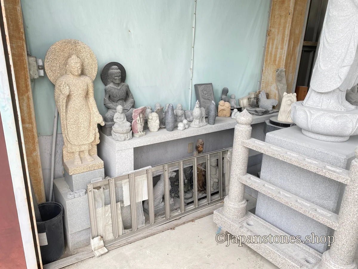 Komainu Set Statue Granite Gray Stone Sculpture Shrine Handmade Japanese Garden — product photo 32 of 36