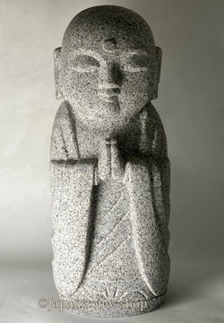 Hand-Carved Granite Stone Jizo Statue Authentic Japanese Garden Buddha Sculpture