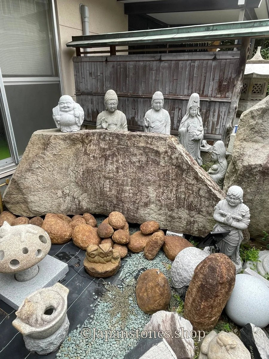 Gassho Jizo Statue Granite Aji Rust Stone Sculpture Handmade Japanese — product photo 18 of 19