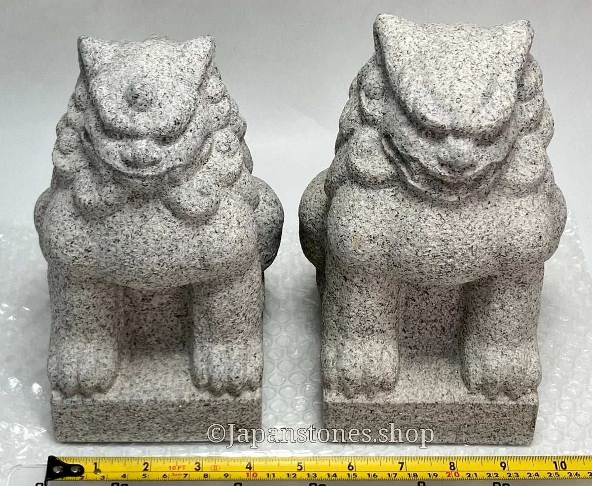 Komainu Set Statue Granite Gray Stone Sculpture Shrine Handmade Japanese Garden — product photo 11 of 36