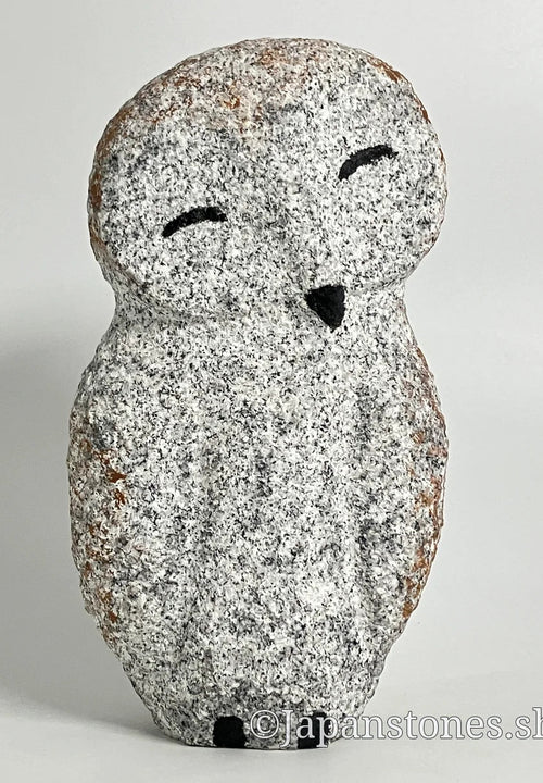 Owl Granite Gray Stone Sculpture Handmade Japanese Garden Bird
