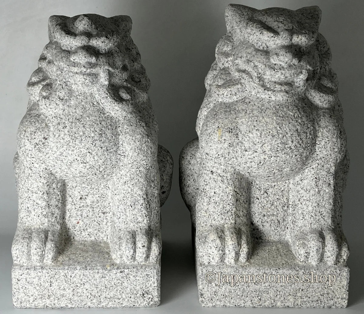 Komainu Set Statue Granite Gray Stone Sculpture Shrine Handmade Japanese Garden — product photo 2 of 36