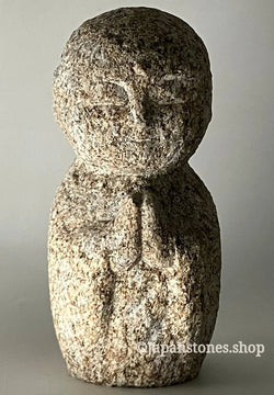 Mini Gassho Jizo Statue Granite Aji Rust Stone Sculpture Handmade Japanese