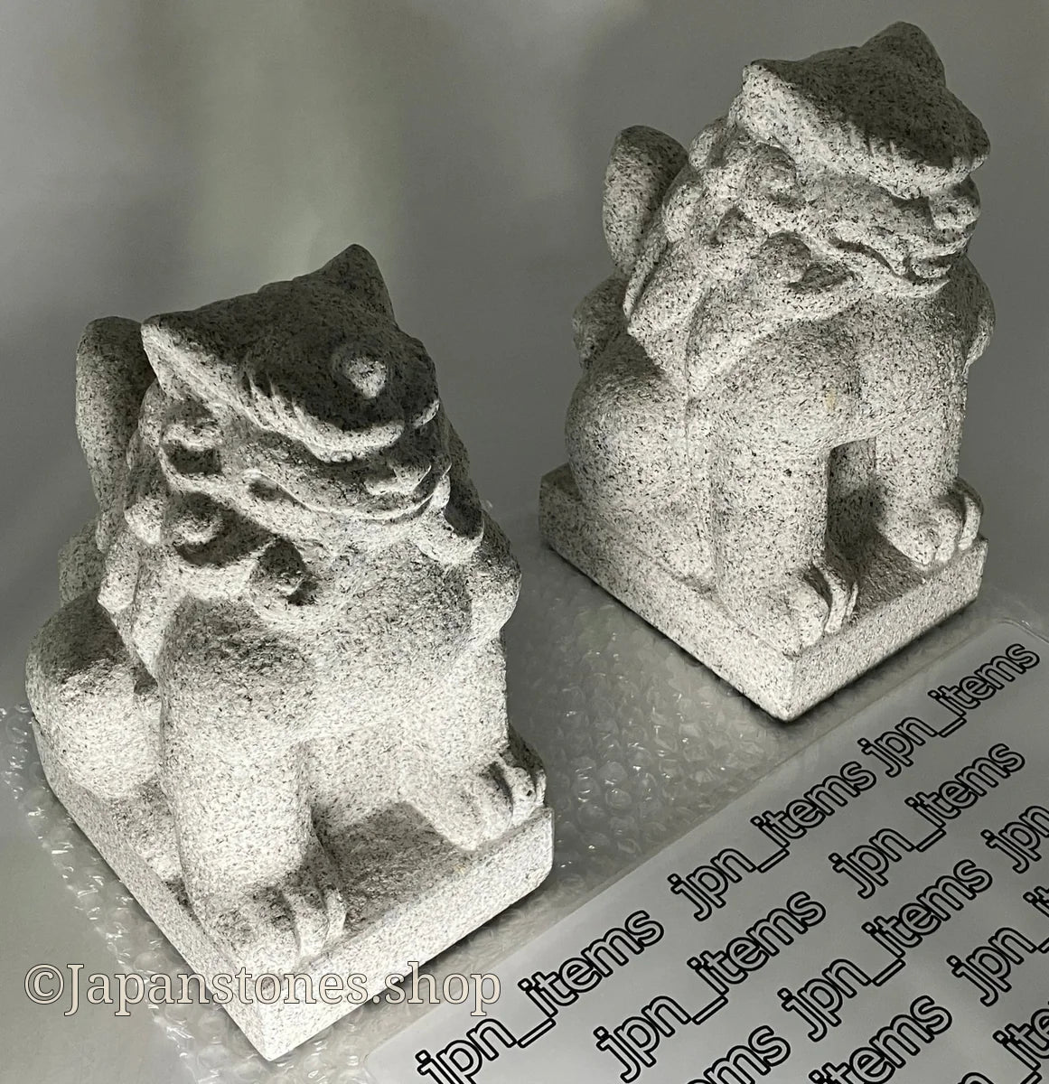 Komainu Set Statue Granite Gray Stone Sculpture Shrine Handmade Japanese Garden — product photo 22 of 36
