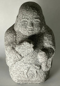 Seven Lucky Gods Jizo Budai Hotei Gray Granite Stone Sculpture Japanese Garden