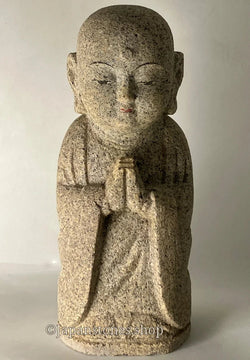 Brown Gasshou Jizo Ojizo-Sama Granite Stone Sculpture Handmade Japan