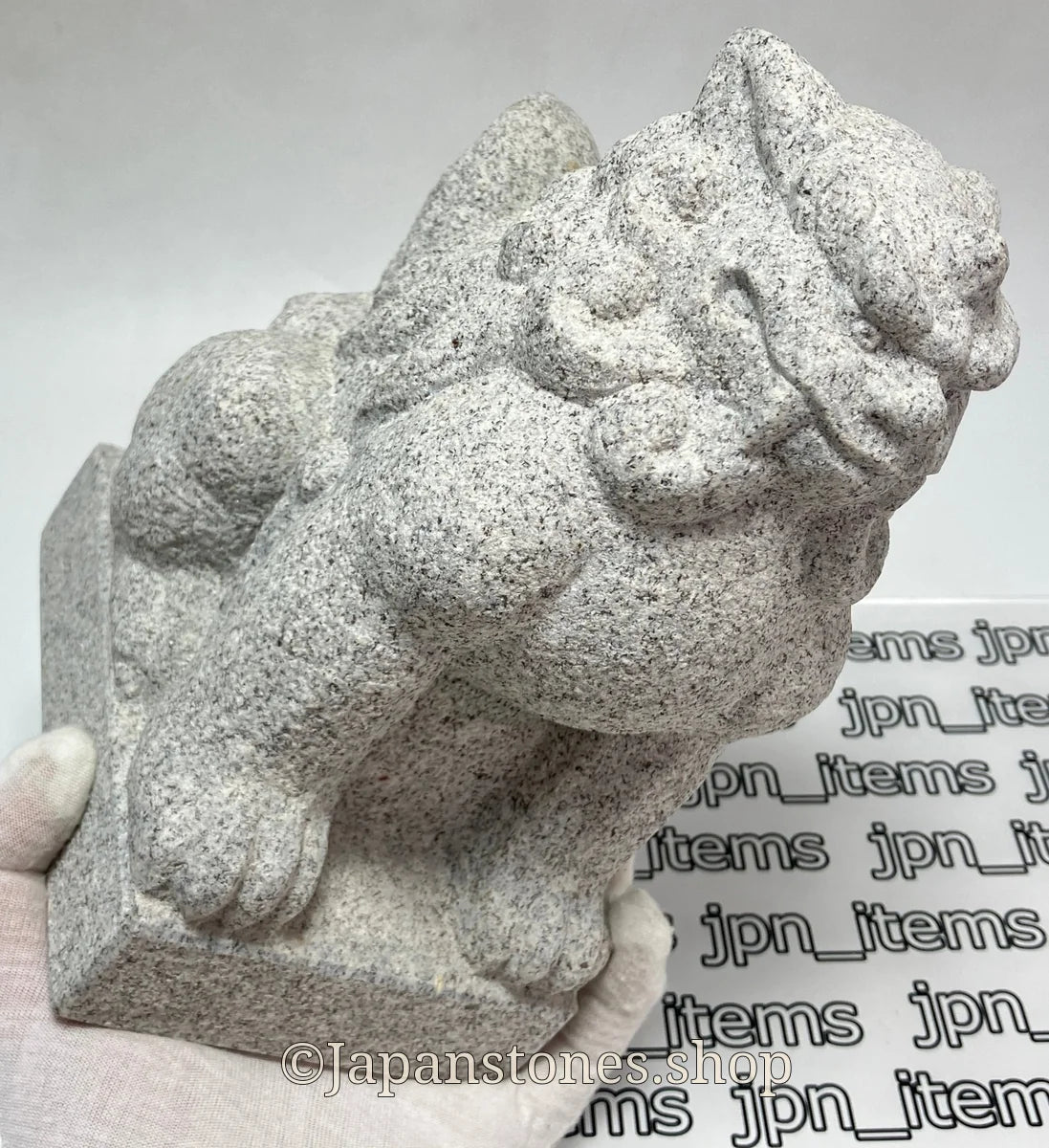 Komainu Set Statue Granite Gray Stone Sculpture Shrine Handmade Japanese Garden — product photo 16 of 36