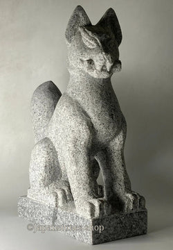 Inari Fox Statue — Gray Granite, Hanazawa Stone (2012) | Handmade Shrine Guardian for a Japanese Garden Japan