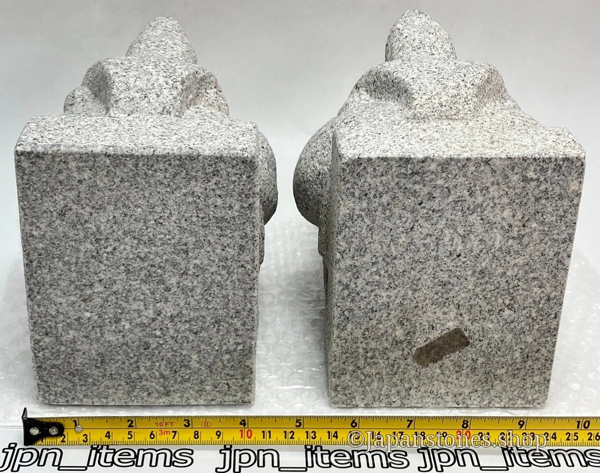 Komainu Set Statue Granite Gray Stone Sculpture Shrine Handmade Japanese Garden — product photo 9 of 36