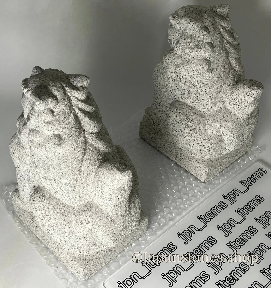 Komainu Set Statue Granite Gray Stone Sculpture Shrine Handmade Japanese Garden — product photo 25 of 36