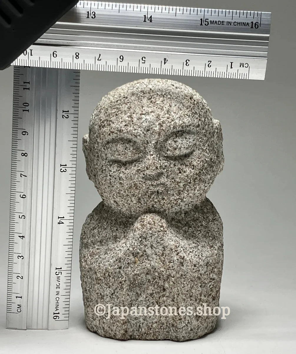 Gassho Jizo Statue Granite Aji Rust Stone Sculpture Handmade Japanese — product photo 2 of 19