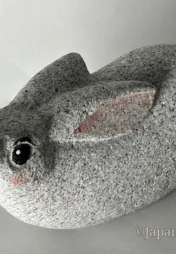 Small Gray Rabbit Figurine Granite Stone Sculpture Handmade Japan Type B