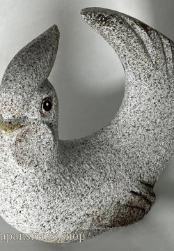 Small Rooster Chicken Gray Figurine Granite Stone Sculpture Japan Handmade